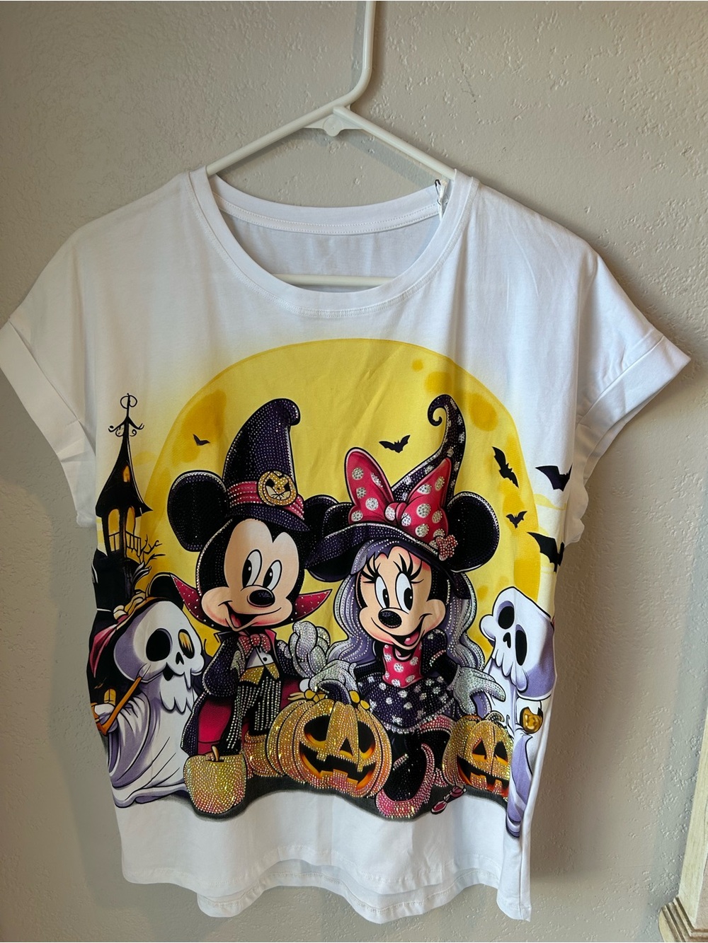 Women’sHalloween Mickey & Minnie Costume Tee in White and Yellow